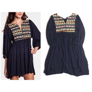 Umgee Boho Babydoll Tunic Dress, Navy Blue